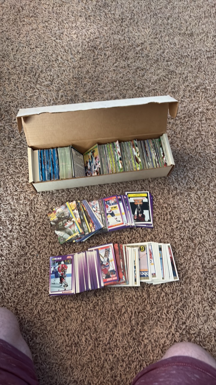 Box of 1990s Hockey and Football Cards, Lots of Stars