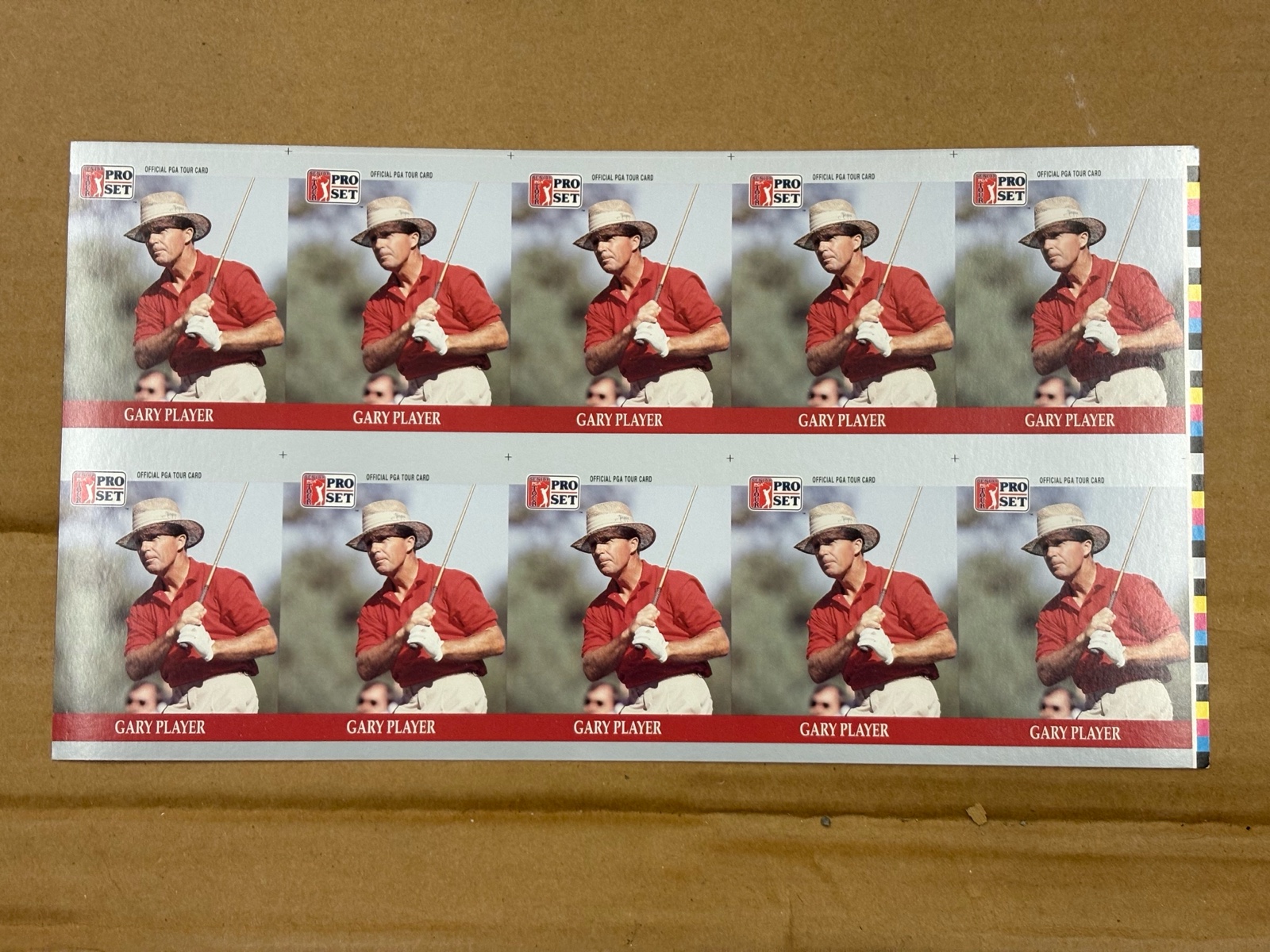 1990 Pro Set Gary Player Uncut Sheet of Golf Cards RARE Collectible PGA Legend