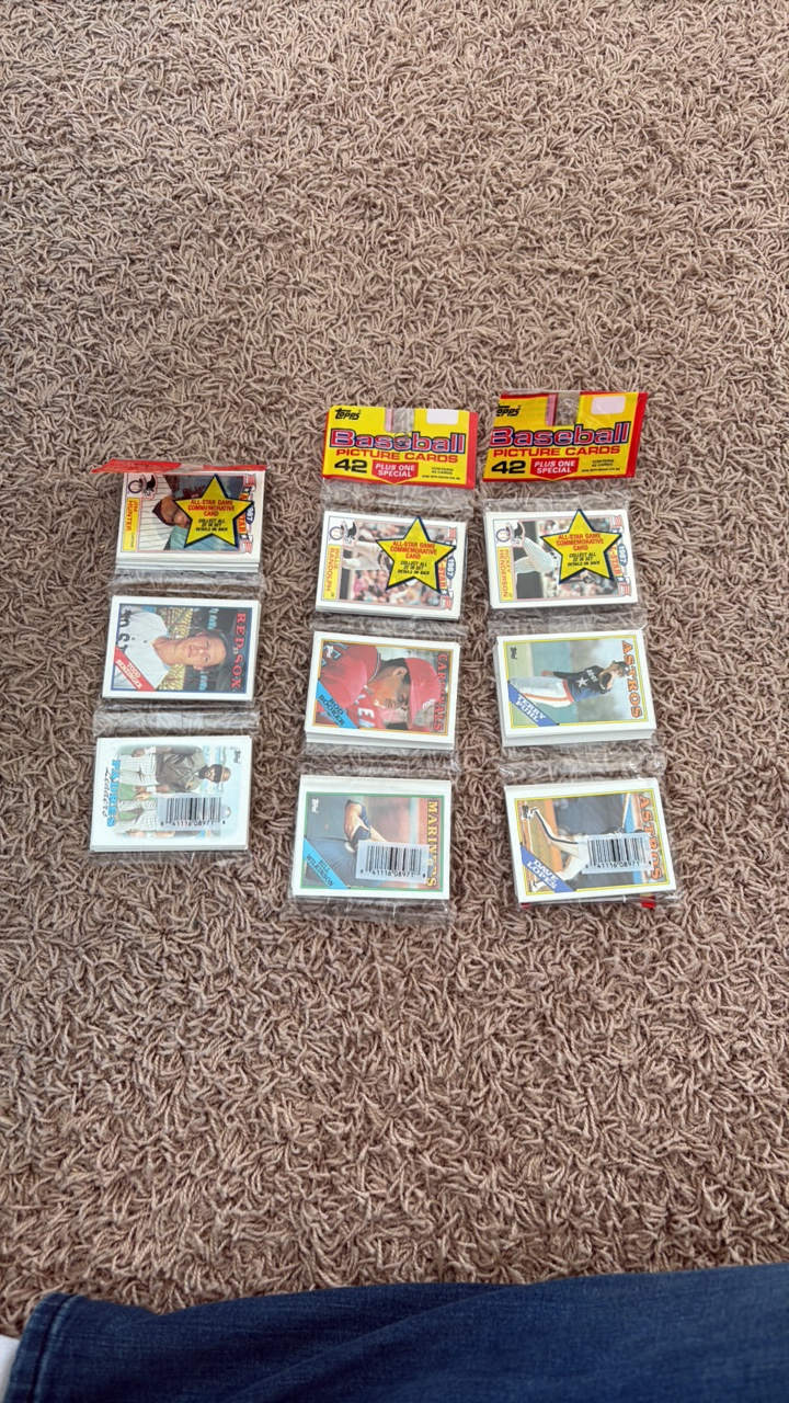 1988 Topps Baseball Card Hanger Packs, Sealed, 3 Packs