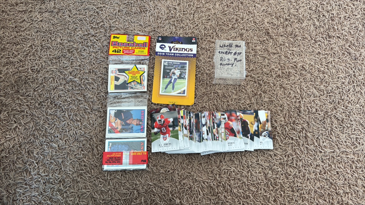 1988 Topps Rack Pack, 2018 Topps Vikings Team Set Sealed, and Nearly Complete 2012 Leaf Rookie Set