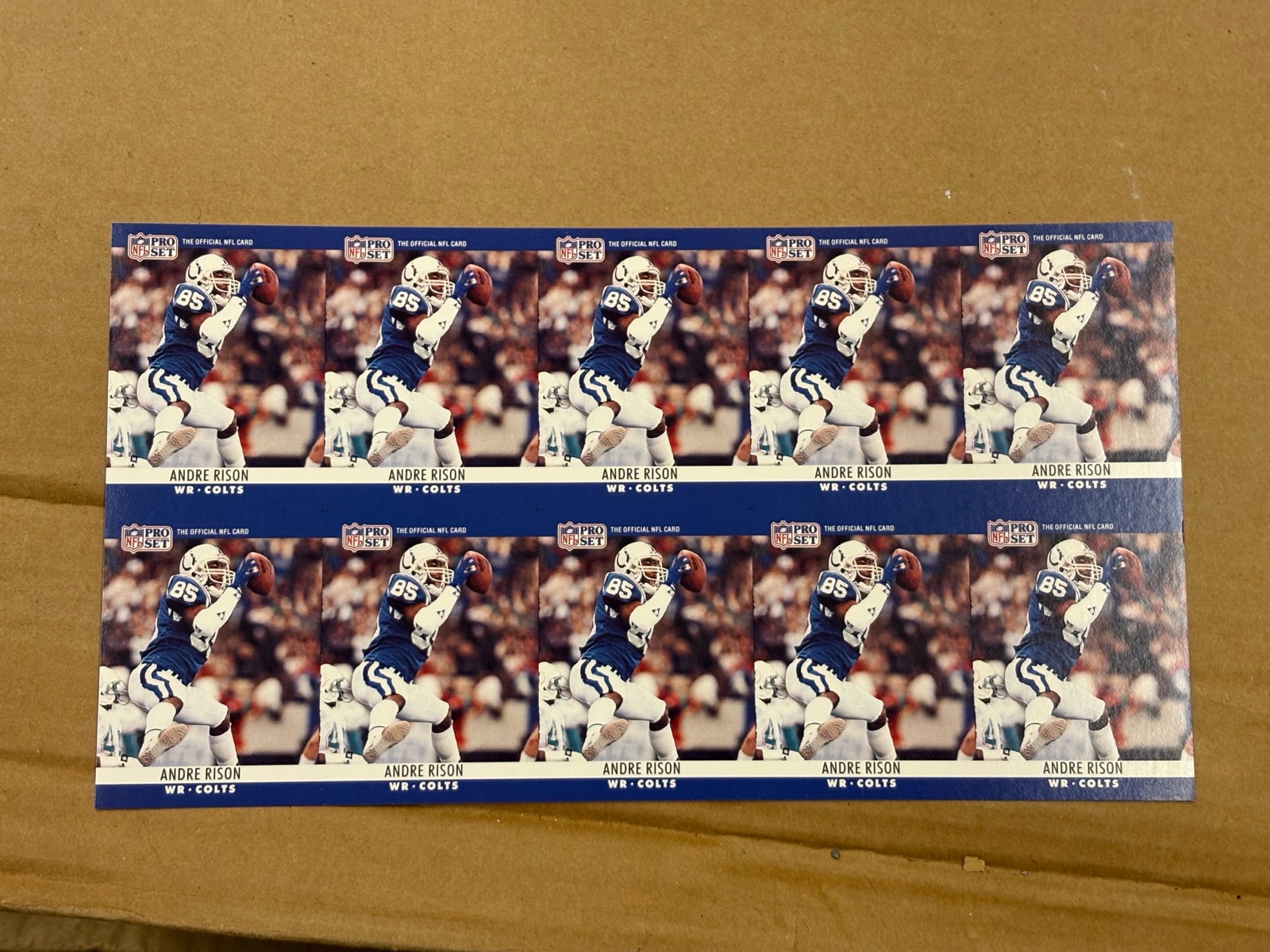 1990 Pro Set Uncut Sheet of Andre Rison NFL Trading Cards RARE