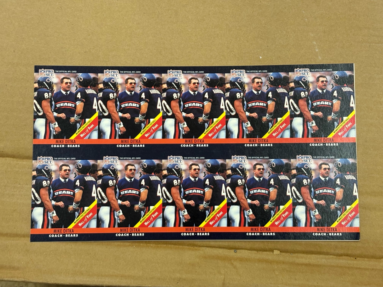 1990 Pro Set Uncut Sheet of Mike Ditka NFL Trading Cards NFL Hall of Famer RARE