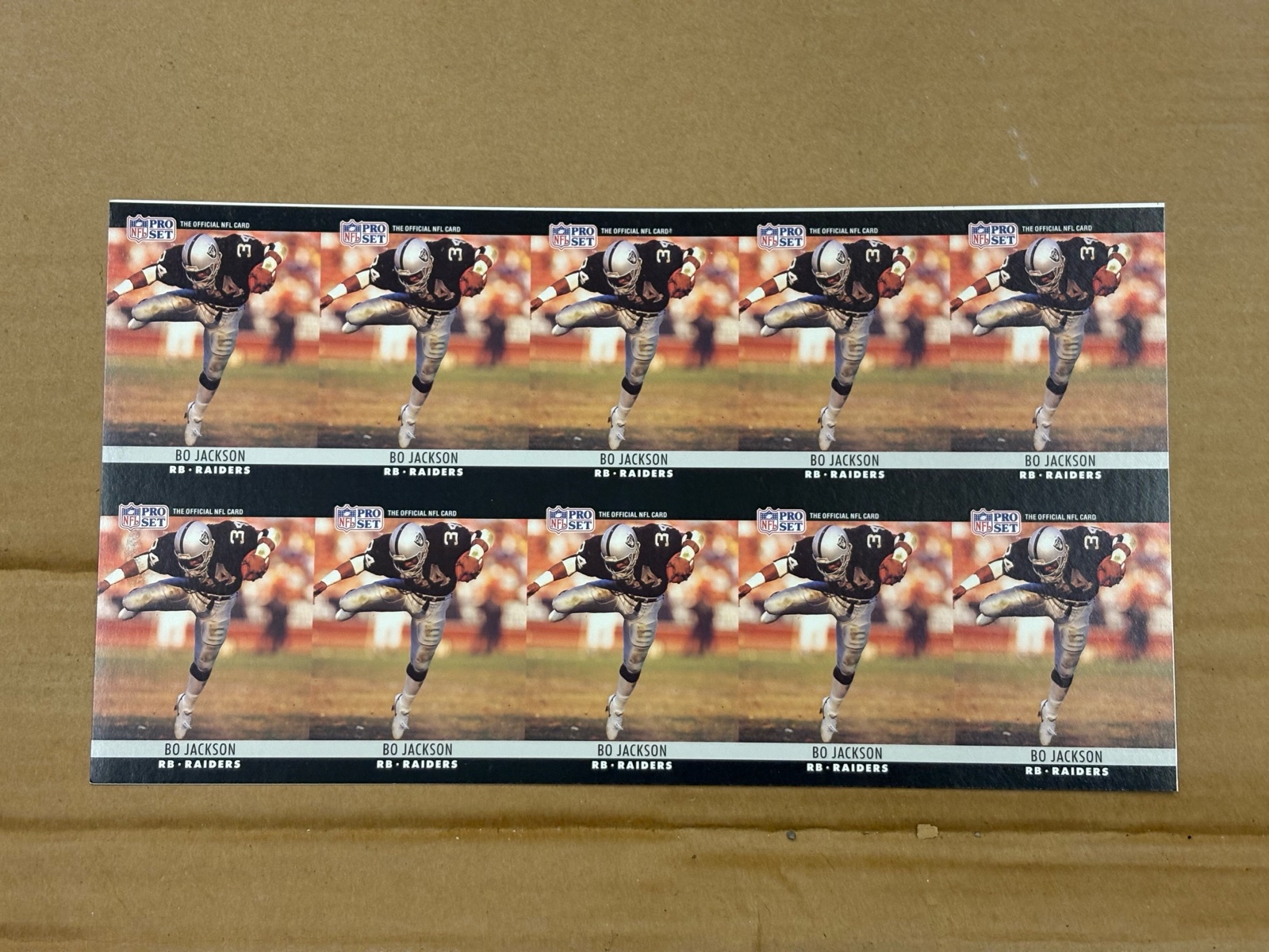 1990 Pro Set Uncut Sheet of Bo Jackson NFL Trading Cards Football and Baseball Legendary Player and Athlete
