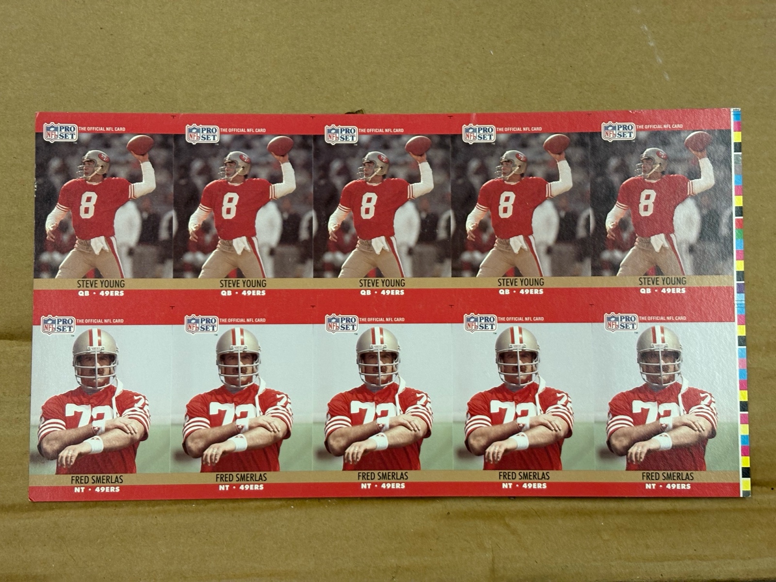 1990 Pro Set Uncut Sheet of Steve Young and Fred Smerlas Football Cards RARE San Francisco 49ers