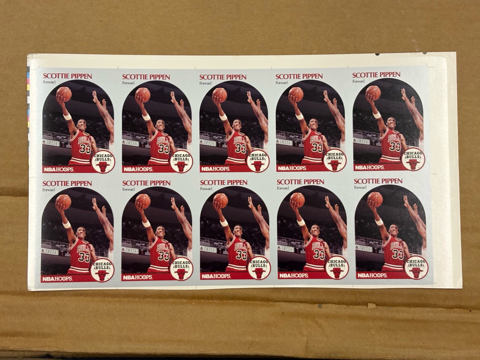 1990 NBA Hoops Scottie Pippen Uncut Sheet of Cards RARE Basketball Star and Chicago Bulls Legendary Player