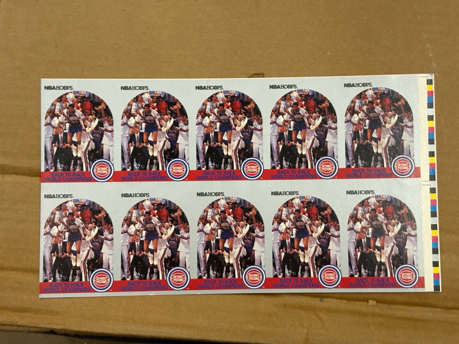 1990 NBA Hoops Isiah Thomas Back to Back World Champions Uncut Sheet of Cards RARE NBA Basketball Cards