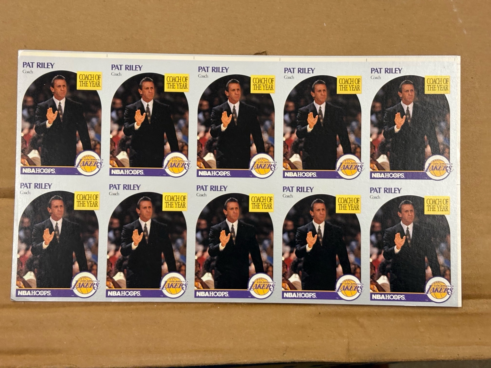 1990 NBA Hoops Pat Riley Uncut Sheet of Cards RARE Legendary Coach