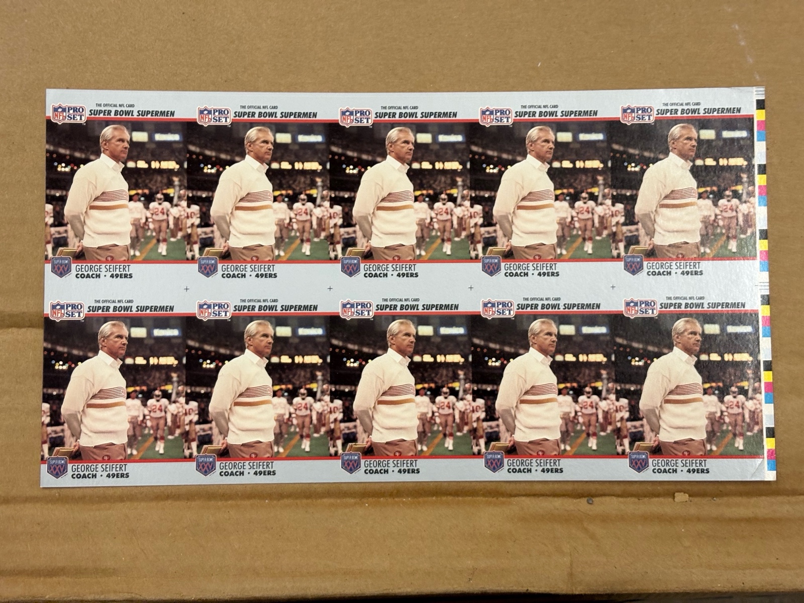 1990 Pro Set Uncut Sheet of Football Cards George Seifert Coach RARE