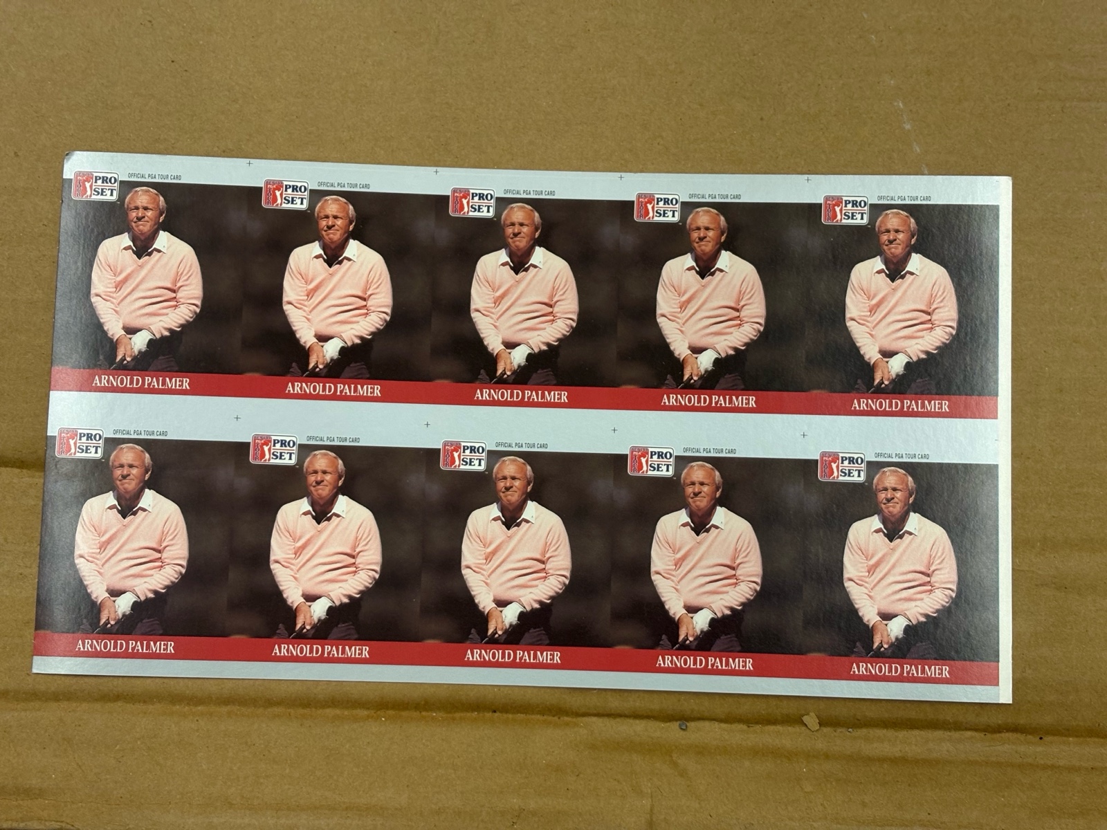 1990 Pro Set Arnold Palmer Uncut Sheet of Golf Cards RARE Collectible PGA Legend