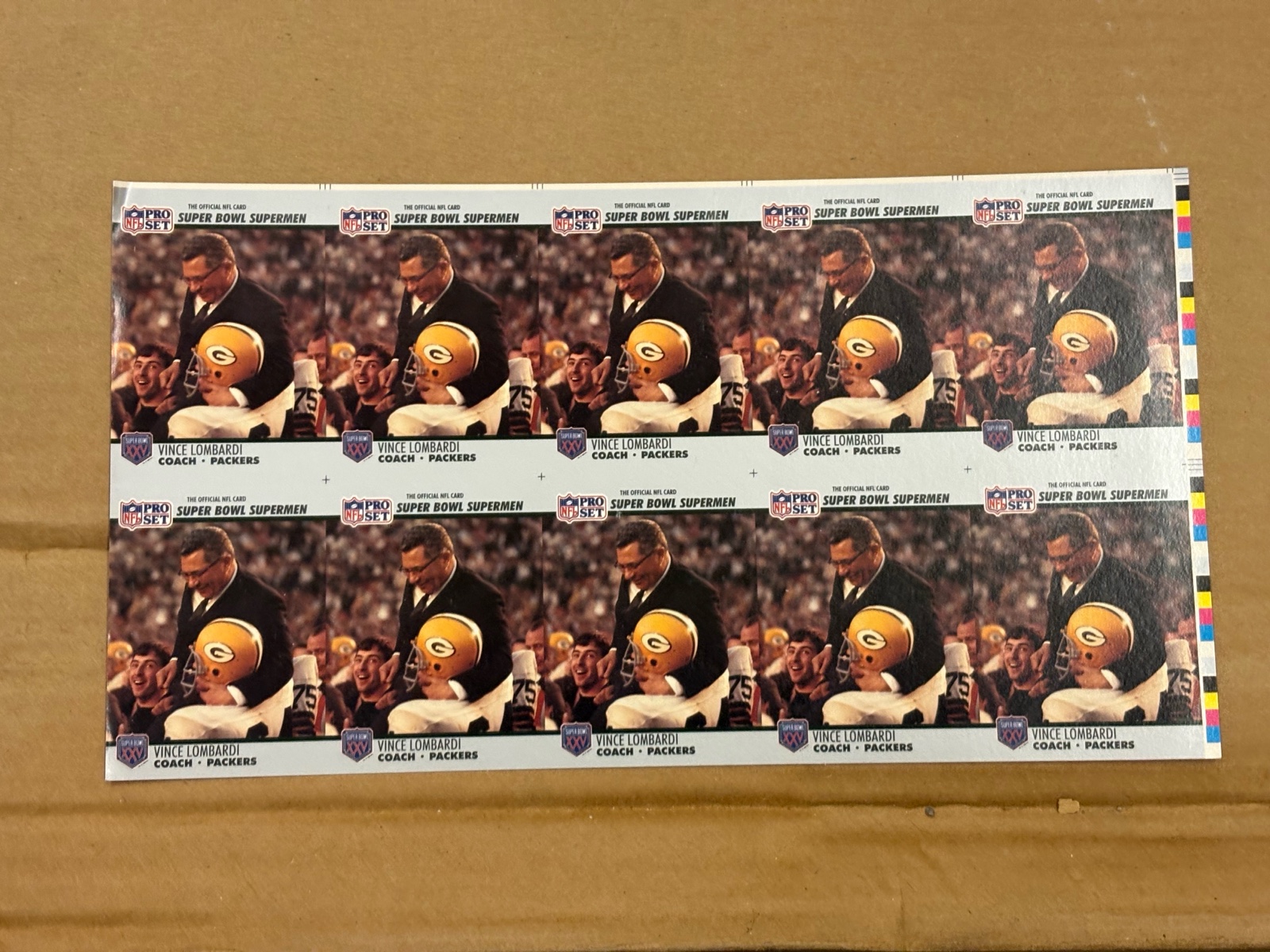 1990 Pro Set Uncut Sheet of Football Cards Vince Lombardi Legendary Green Bay Packers Coach RARE