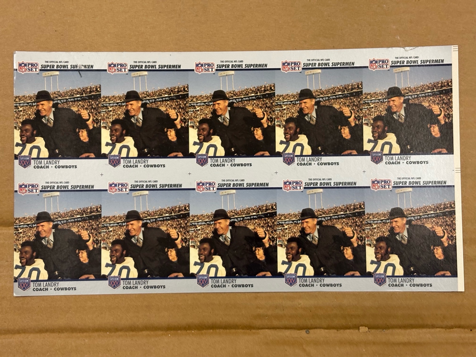 1990 Pro Set Uncut Sheet of Football Cards Tom Landry Legendary Coach RARE