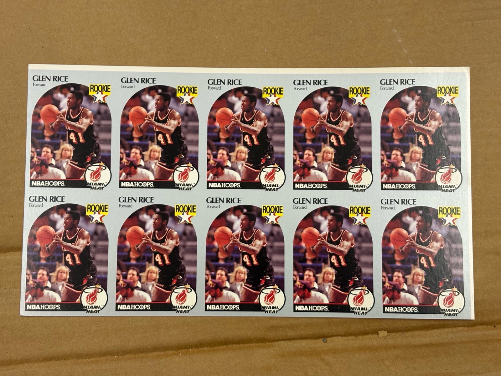 1990 NBA Hoops Uncut Sheet of Glen Rice Rookie Cards Basketball RARE Collectible