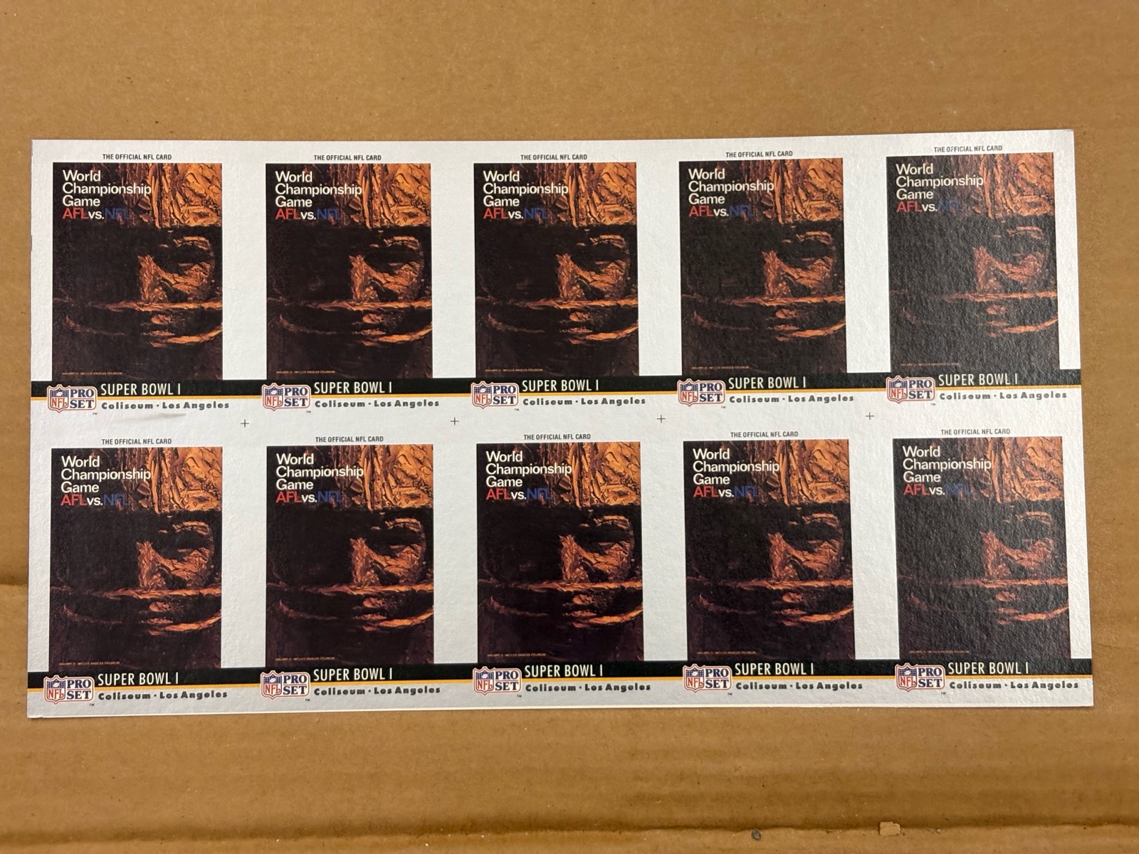 1990 Pro Set Uncut Sheet of Football Cards Featuring Super Bowl #1 RARE Collectible NFL