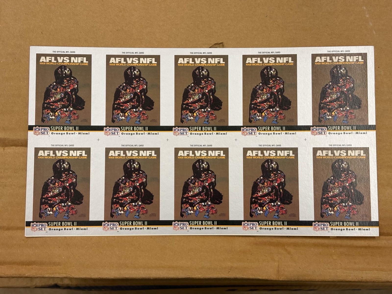 1990 Pro Set Uncut Sheet of Football Cards Featuring Super Bowl #2 RARE Collectible NFL