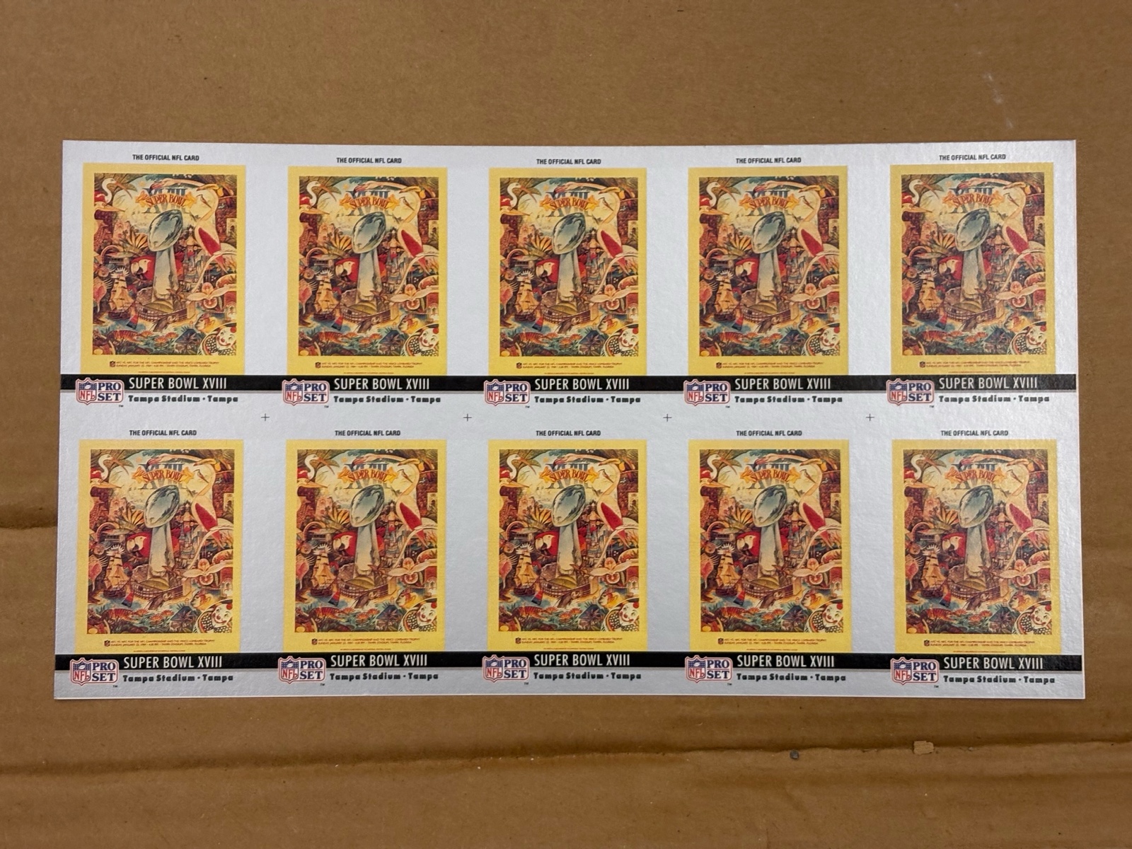 1990 Pro Set Uncut Sheet of Football Cards Featuring Super Bowl #18 RARE Collectible NFL
