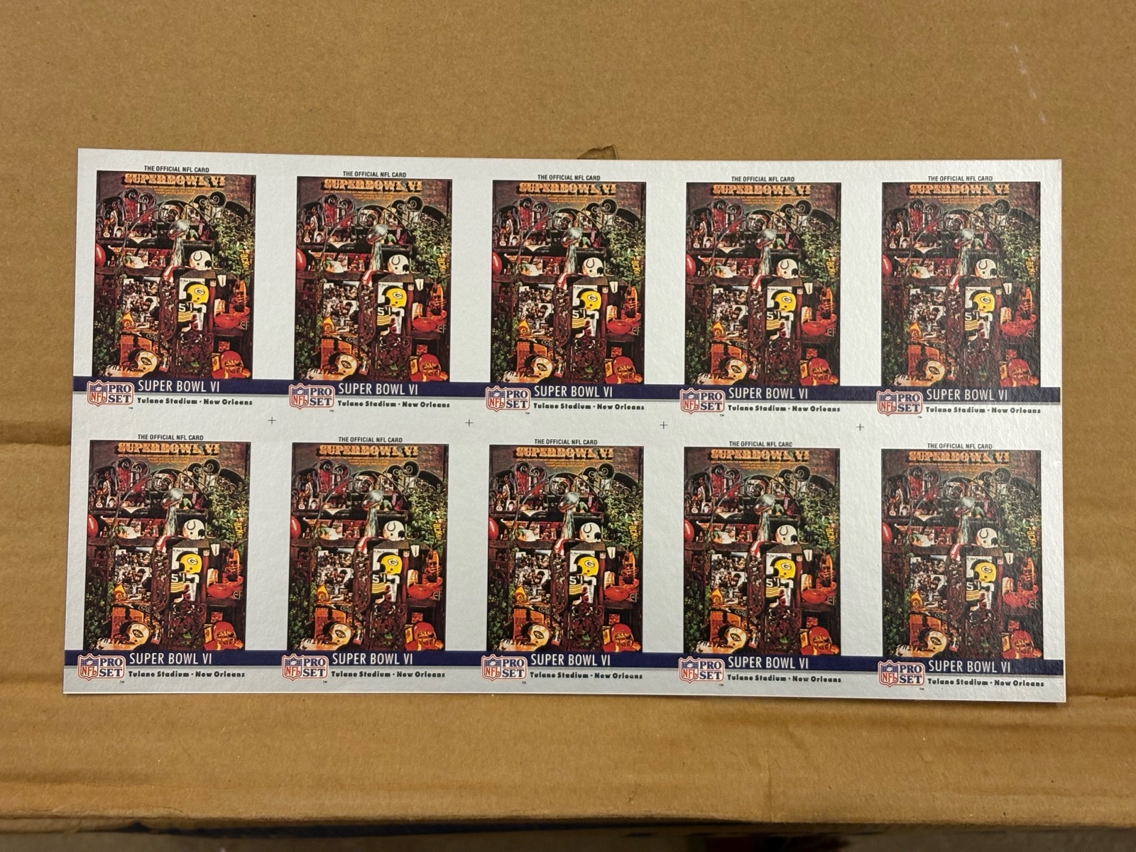 1990 Pro Set Uncut Sheet of Football Cards Featuring Super Bowl #6 RARE Collectible NFL