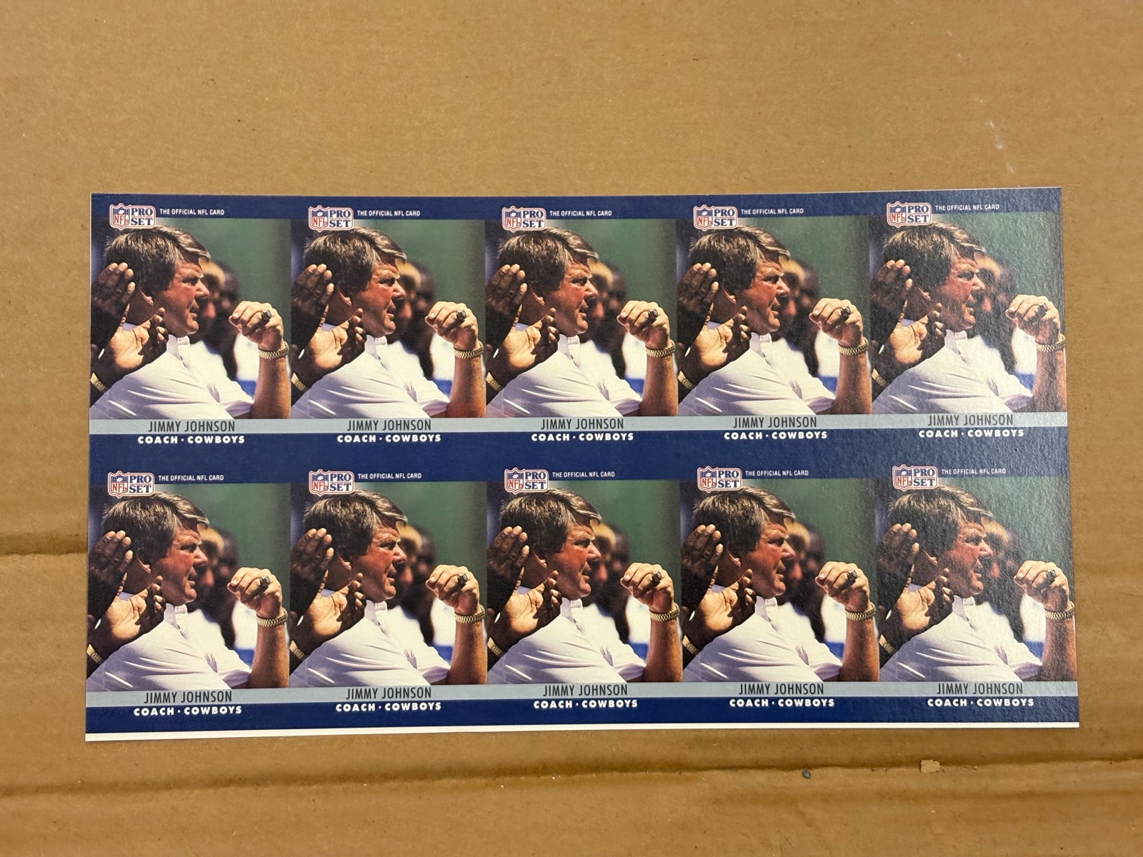 1990 Pro Set Uncut Sheet of Football Cards Jimmy Johnson Legendary  Coach RARE