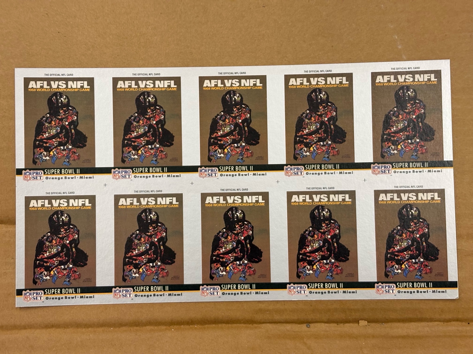 1990 Pro Set Uncut Sheet of Football Cards Featuring Super Bowl #2 RARE Collectible NFL