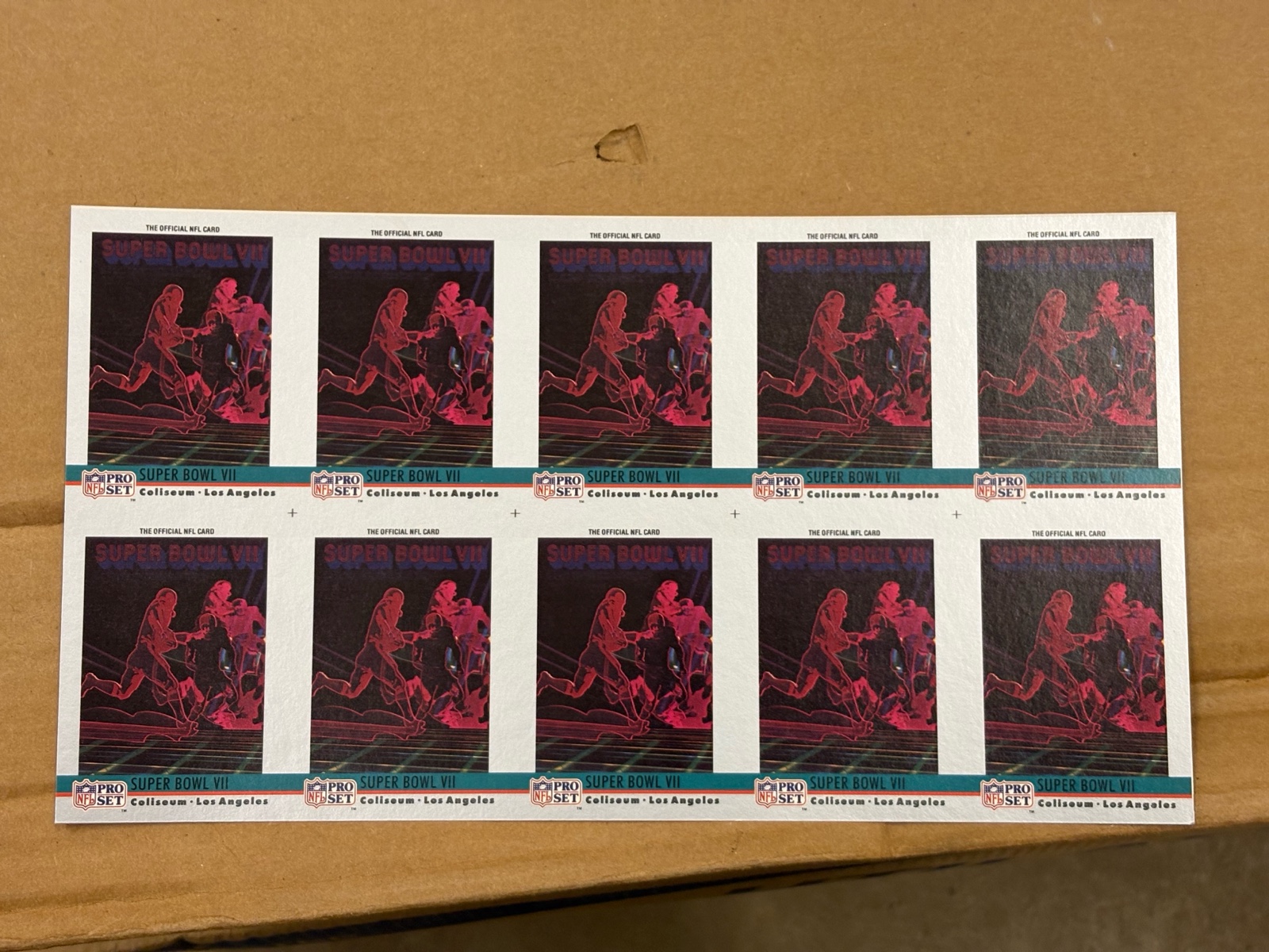 1990 Pro Set Uncut Sheet of Football Cards Featuring Super Bowl #8 RARE Collectible NFL