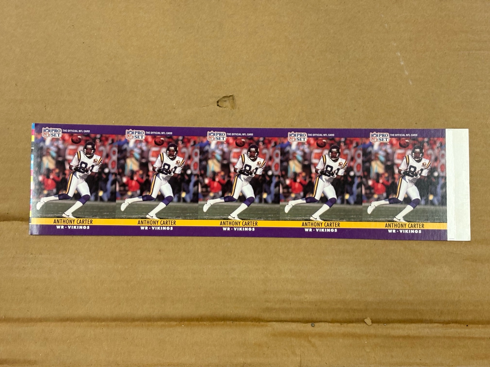 1990 Pro Set Anthony Carter Uncut Sheet of NFL Cards RARE Collectible Vikings Legend
