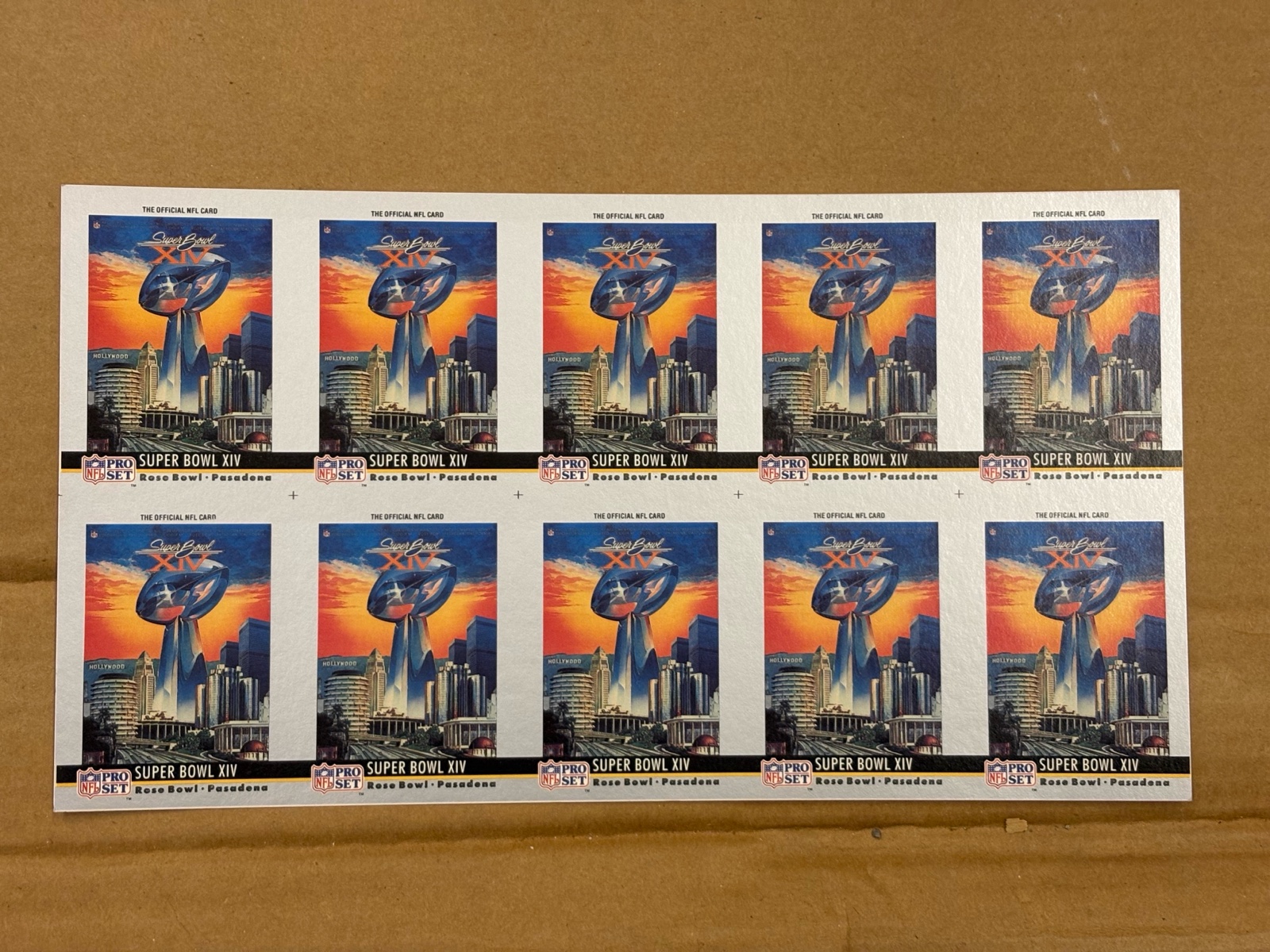 1990 Pro Set Uncut Sheet of Football Cards Featuring Super Bowl #14 RARE Collectible NFL