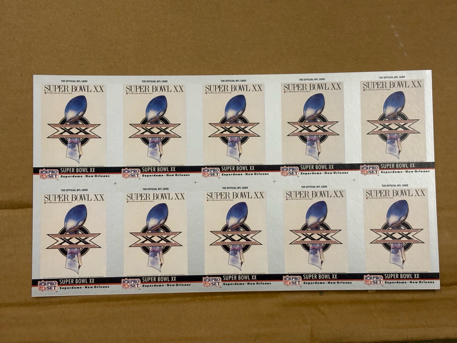 1990 Pro Set Uncut Sheet of Football Cards Featuring Super Bowl #20 RARE Collectible NFL