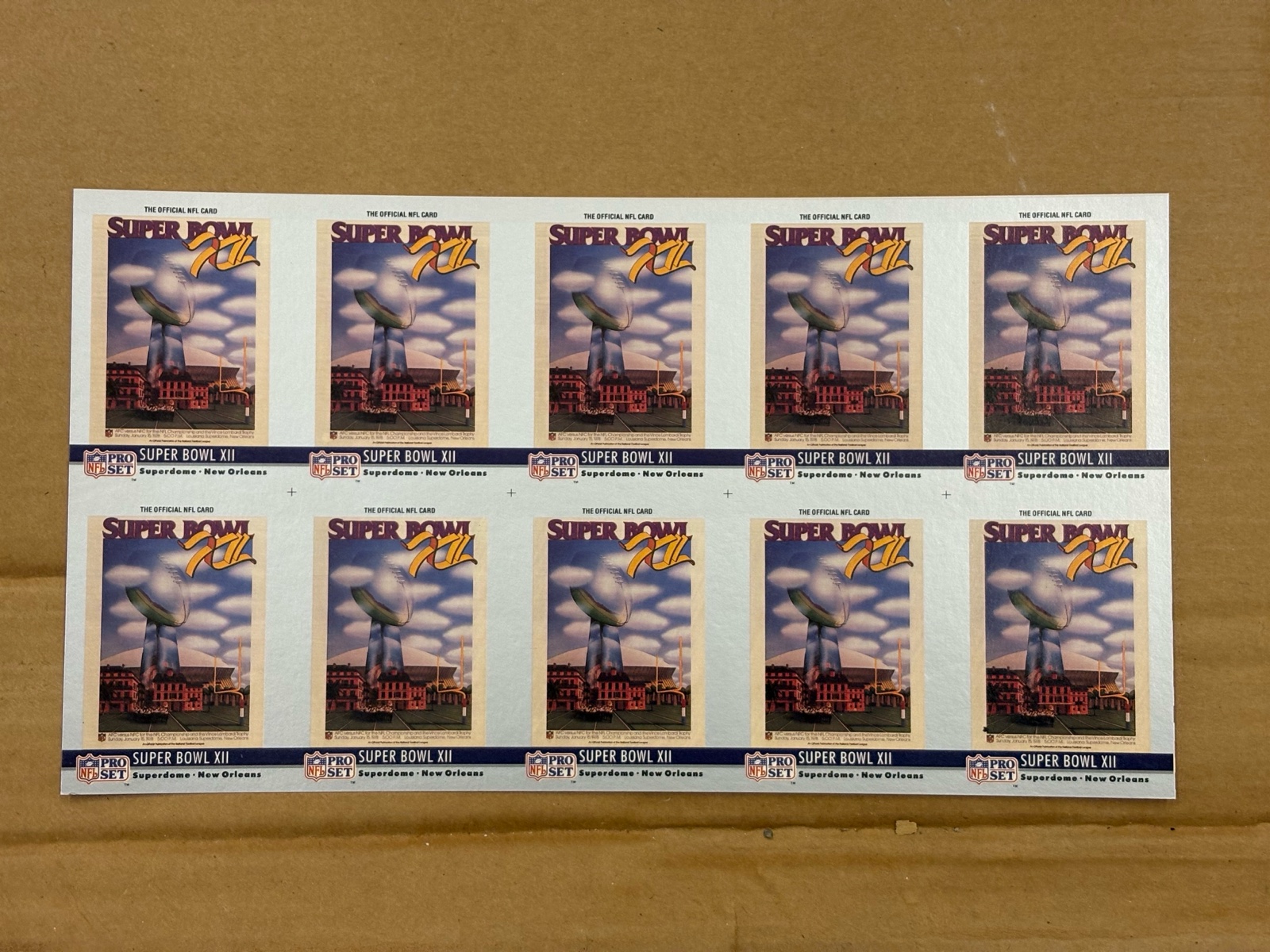 1990 Pro Set Uncut Sheet of Football Cards Featuring Super Bowl #12 RARE Collectible NFL