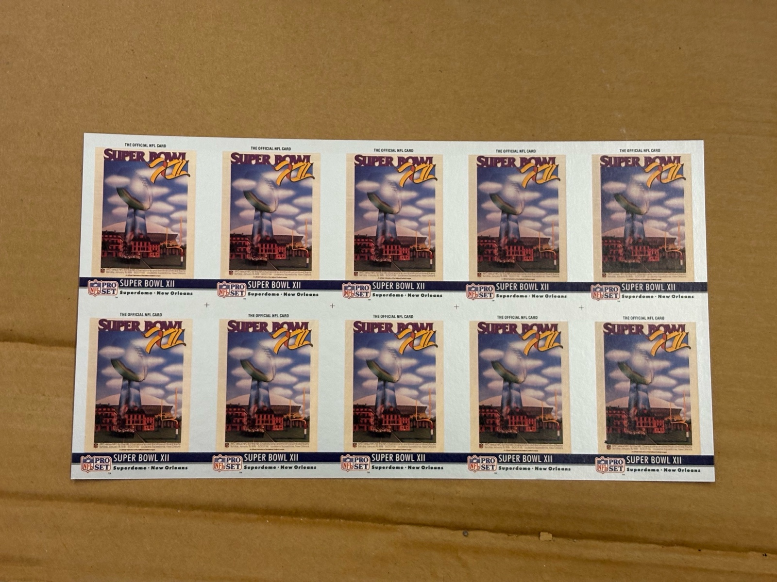 1990 Pro Set Uncut Sheet of Football Cards Featuring Super Bowl #12 RARE Collectible NFL