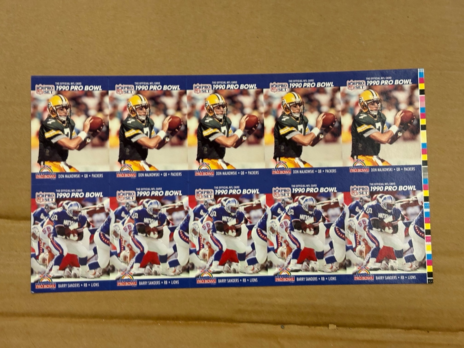1990 Pro Set Don Majkowski and Barry Sanders Pro Bowl Uncut Sheet of Cards RARE NFL