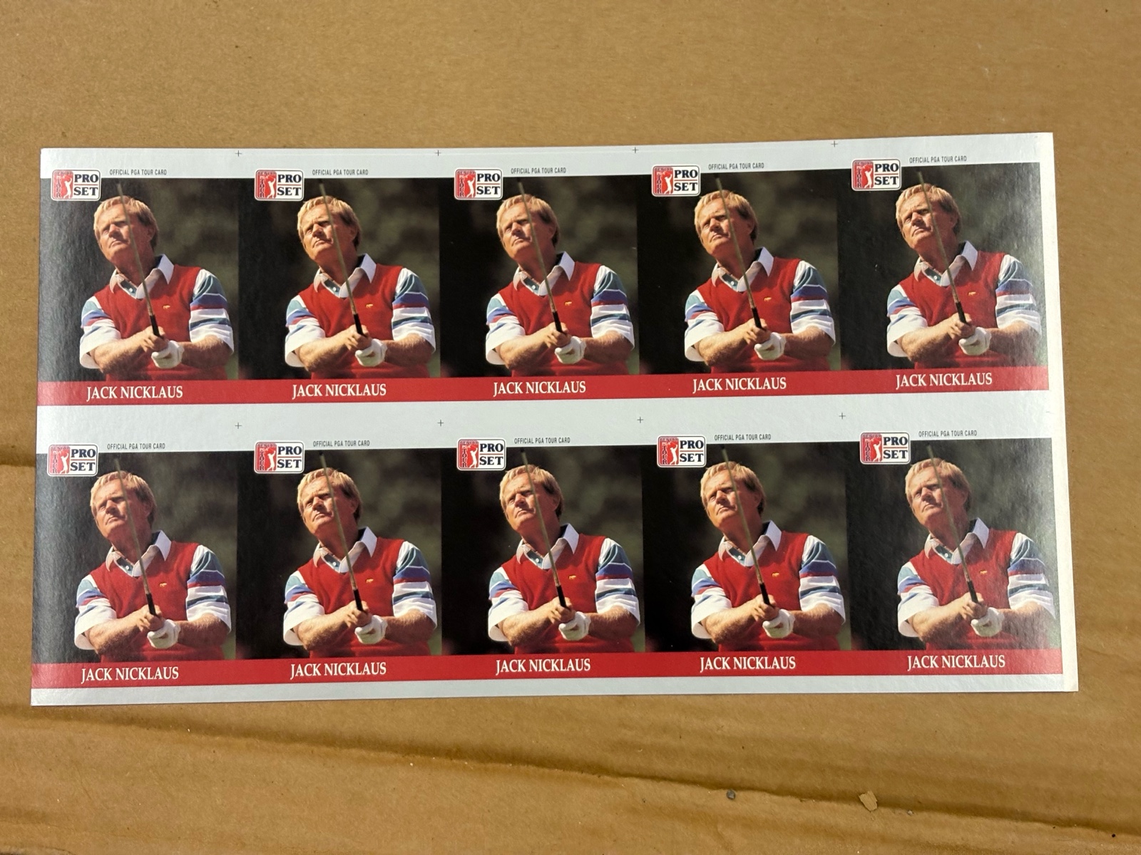 1990 Pro Set Jack Nicklaus Uncut Sheet of Golf Cards RARE Collectible PGA Legend