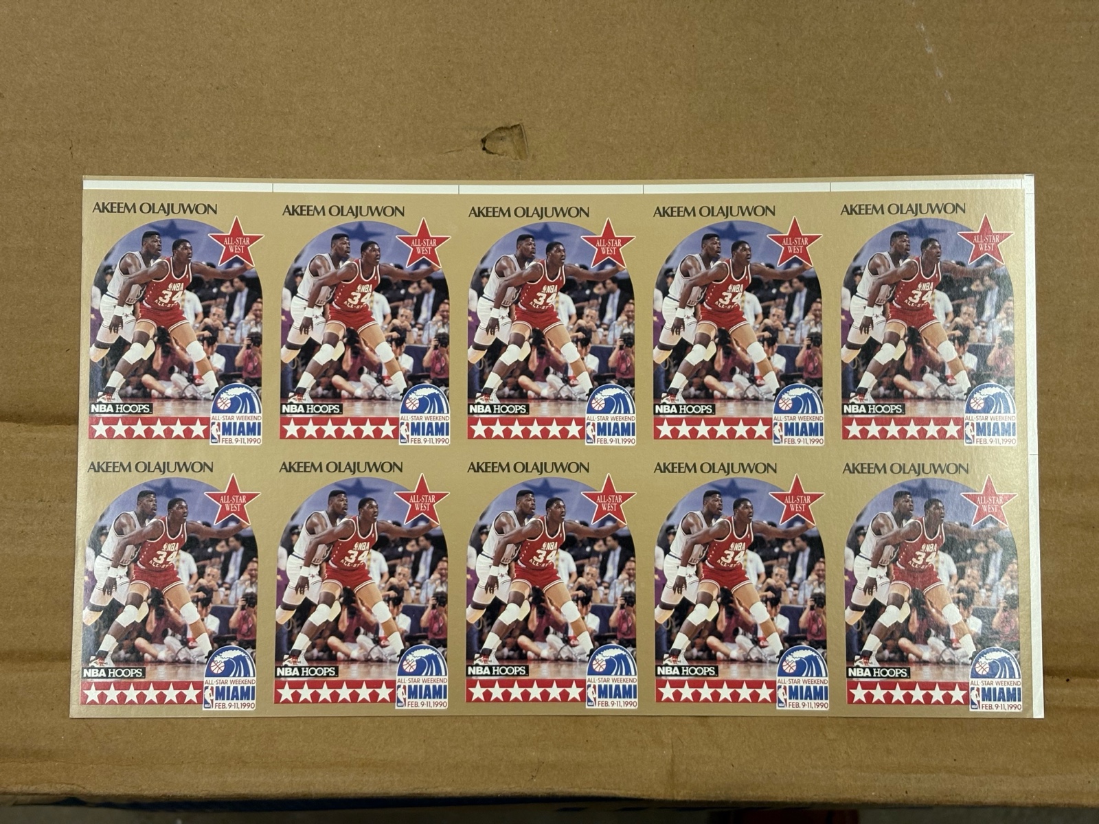 1990 NBA Hopps Uncut Sheet of Basketball Cards Hakeem Olajuwon All Start Cards NBA Hall of Famer