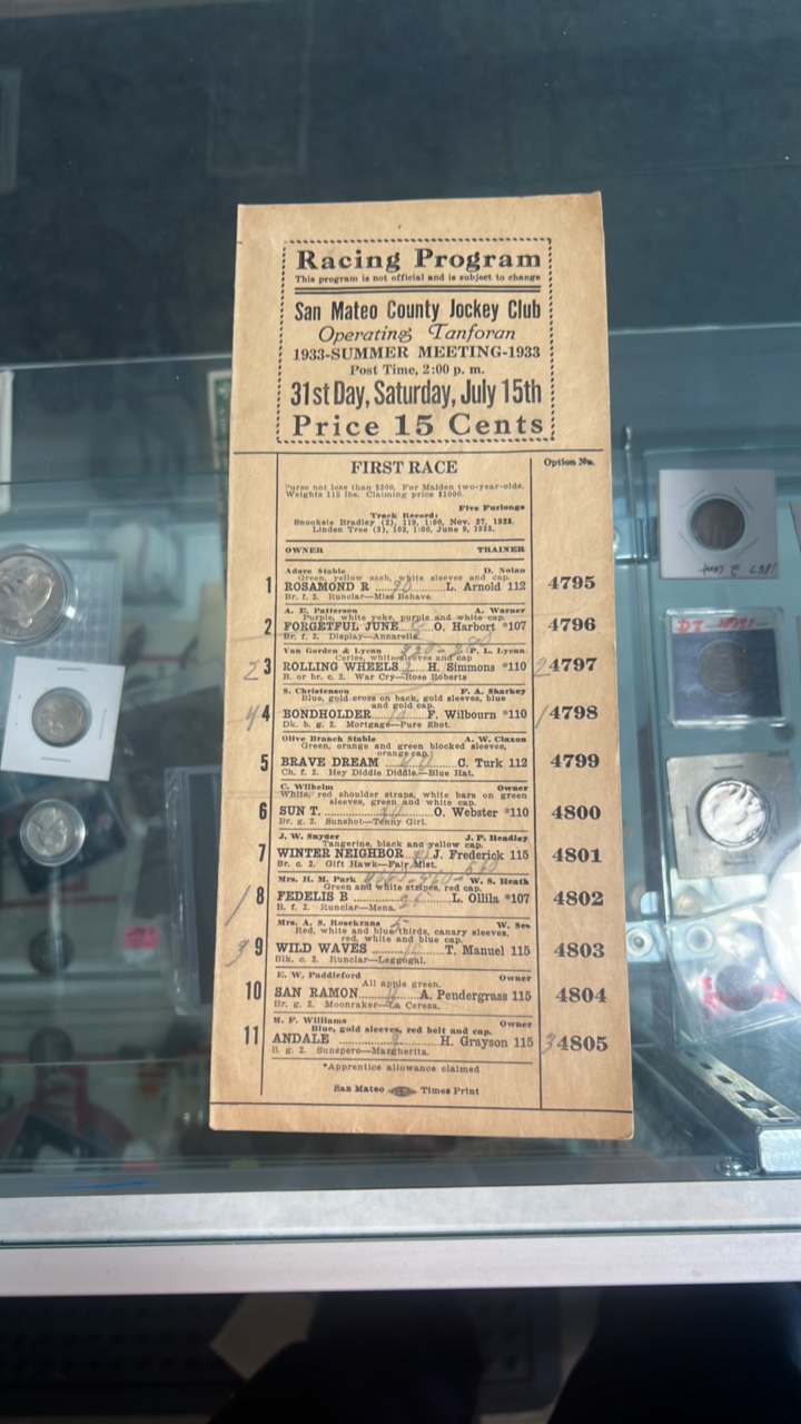 lot 116 image: 1933 San Mateo county jockey club race program