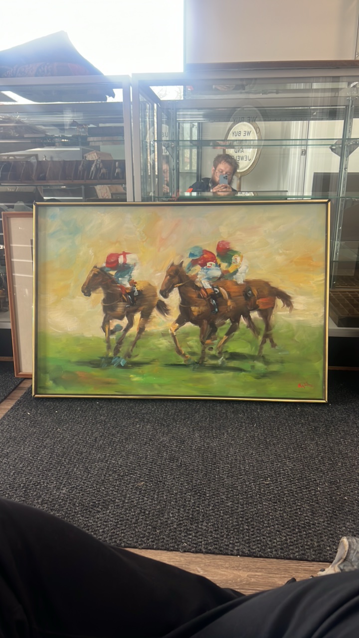 lot 16 image: Kevin a Williams horse racing oil painting