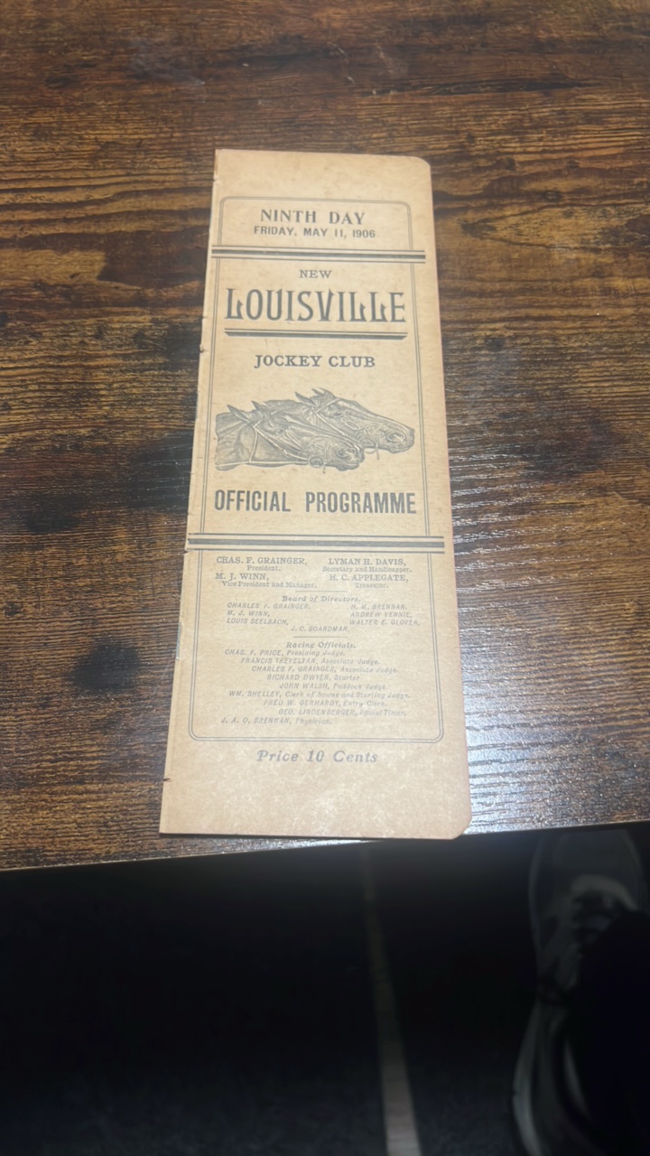 lot 3-1 image: 1906 Louisville jockey club Churchill downs race program