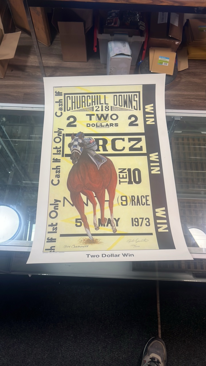lot 36 image: 1983 Rick czerwonka signed print secretariat Churchill downs Kentucky derby with coa