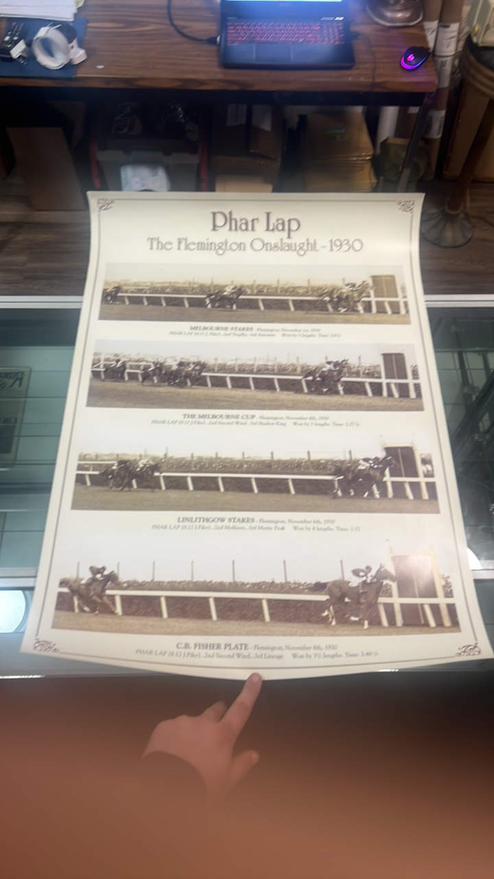 lot 48 image: phar lap horse racing poster