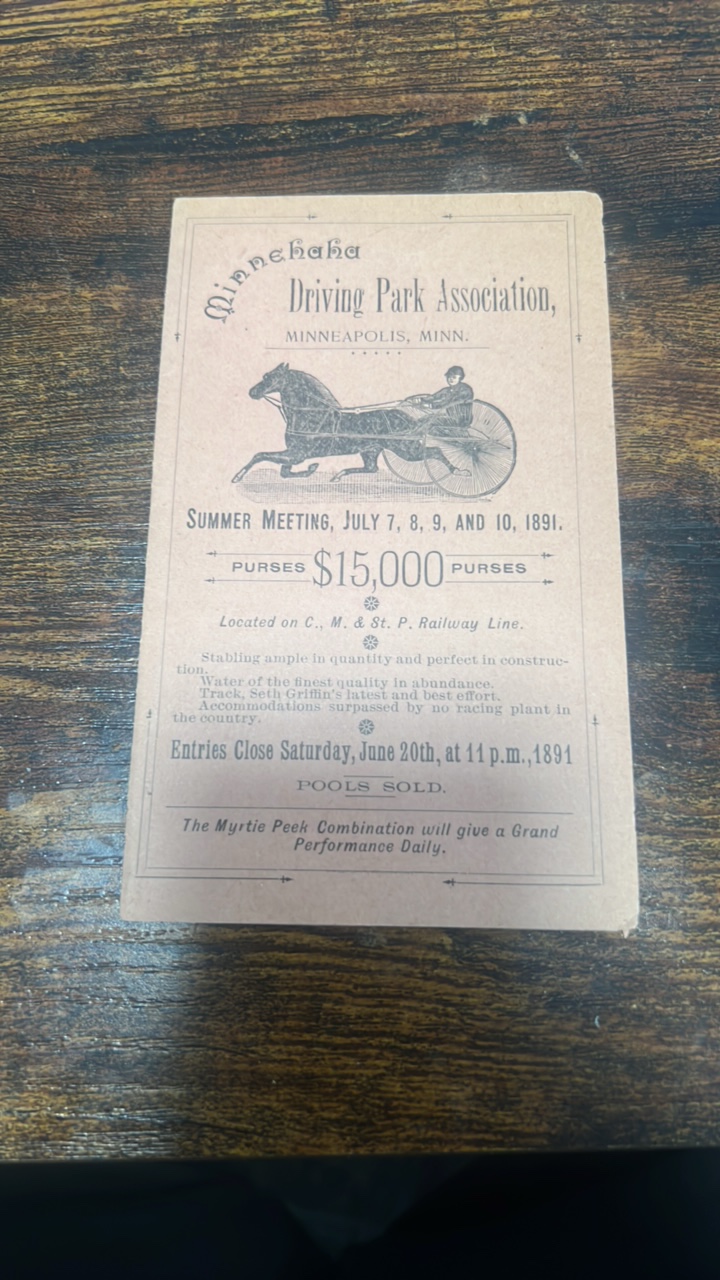 lot 5-1 image: 1891 minnehaha driving park association Minneapolis Minnesota race program