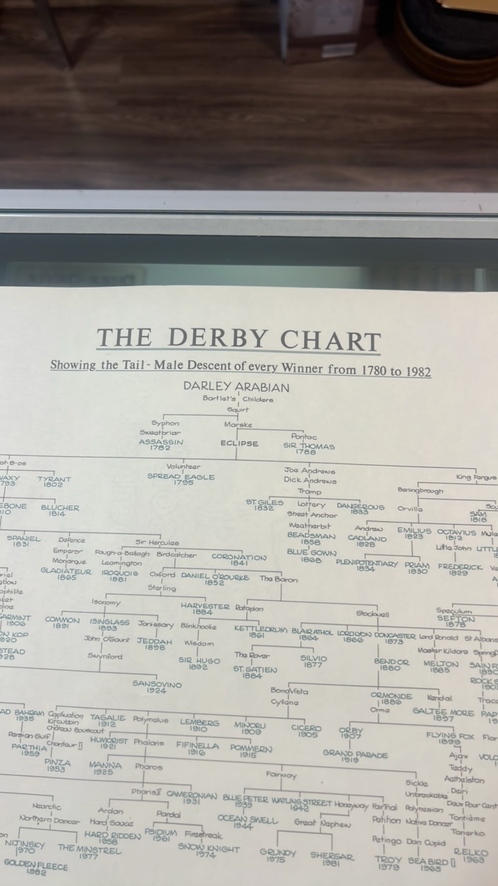 lot 50 image: 1983 Kentucky derby horse lineage chart 1780-1982