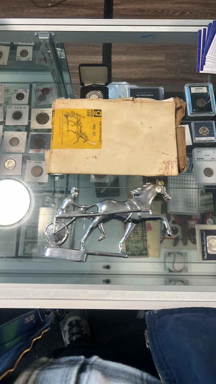 lot 71 image: 1930s custom horse racing hood ornament new old stock