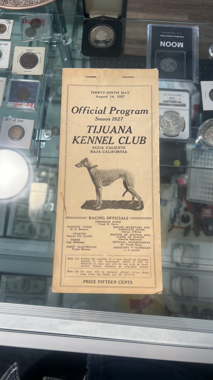 lot 85 image: 1927 Tijuana kennel club racing program