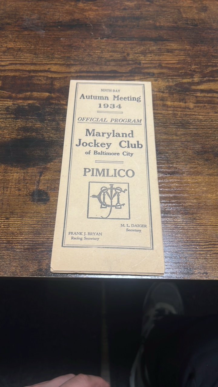 lot 86 image: 1934 pimlico Maryland jockey club race program