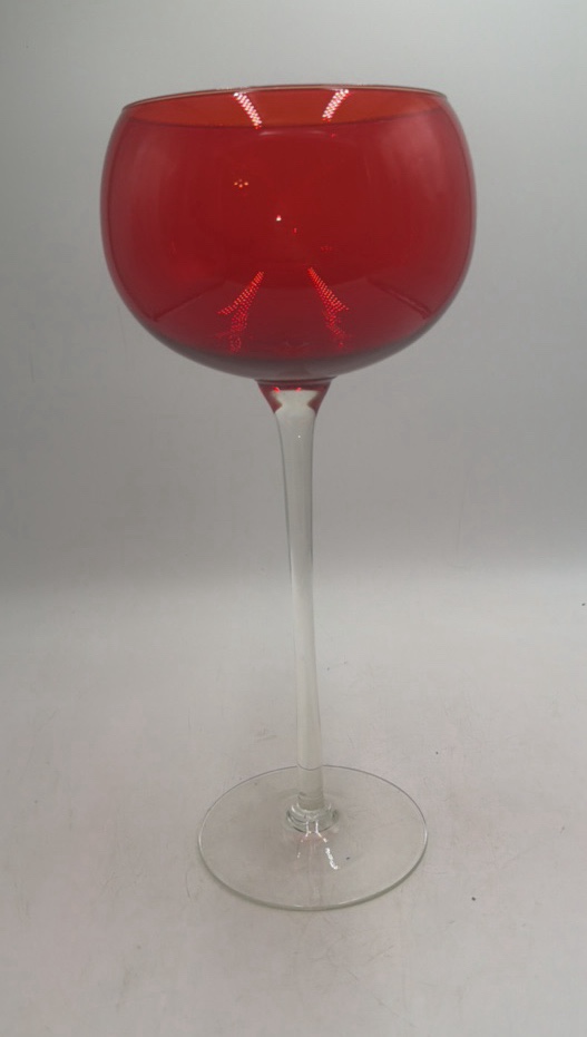lot 128 image: Vintage Ruby Red Glass Goblet  Oversized Balloon Bowl on Clear Stem