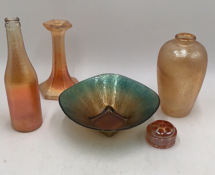 lot 220 image: Vintage Iridescent Orange Amber Glass Group Carnival Glass