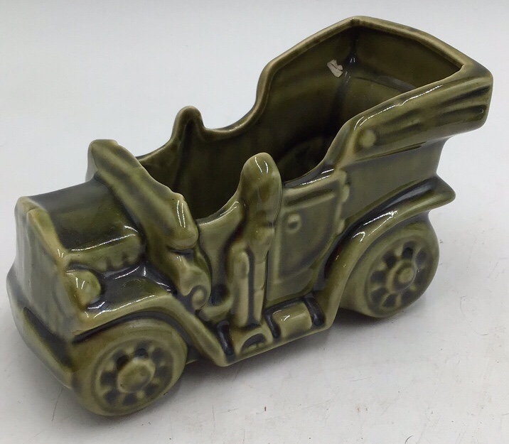 lot 223 image: Vintage Floralaine USA Green Ceramic Dump Truck Planter #532 Open Bed Novelty