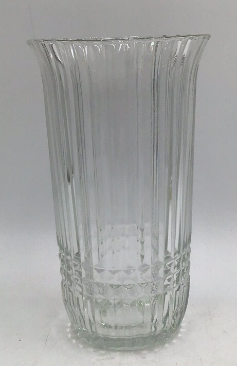 lot 235 image: Vintage Green Rim Clear Glass Vase Fluted Scalloped Top FTD 1986 Copyright