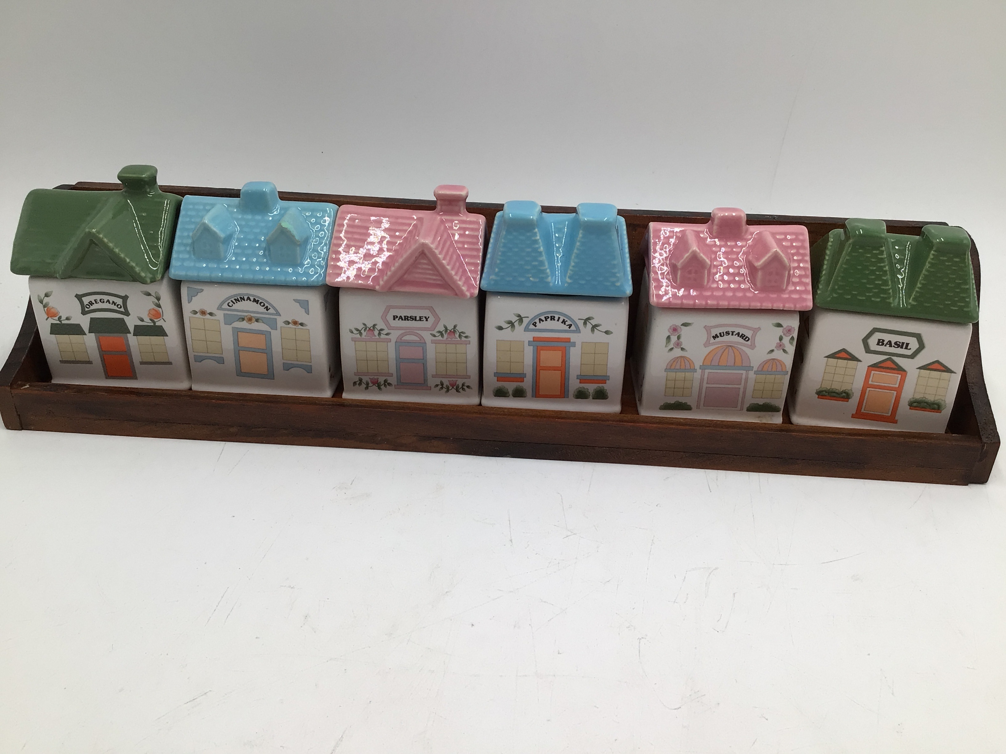 lot 24 image: Vintage Ceramic SpiceHerb House Set with Tray