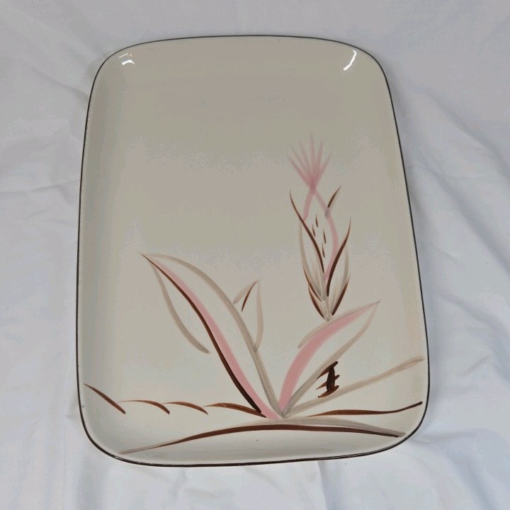 lot 243 image: Vintage Winfield Ware Handcraft China Rectangular Platter Mid-Century Modern Pink Floral Design