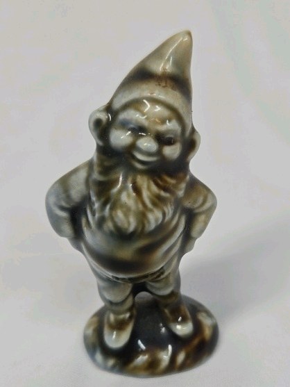lot 266 image: Vintage Ceramic Gnome Figurine  Brown Drip Glaze