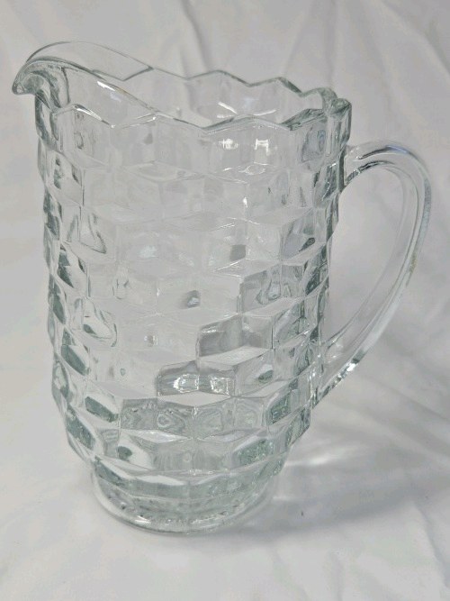 lot 277 image: Vintage Depression Glass Pitcher  Clear Cube Block Pattern