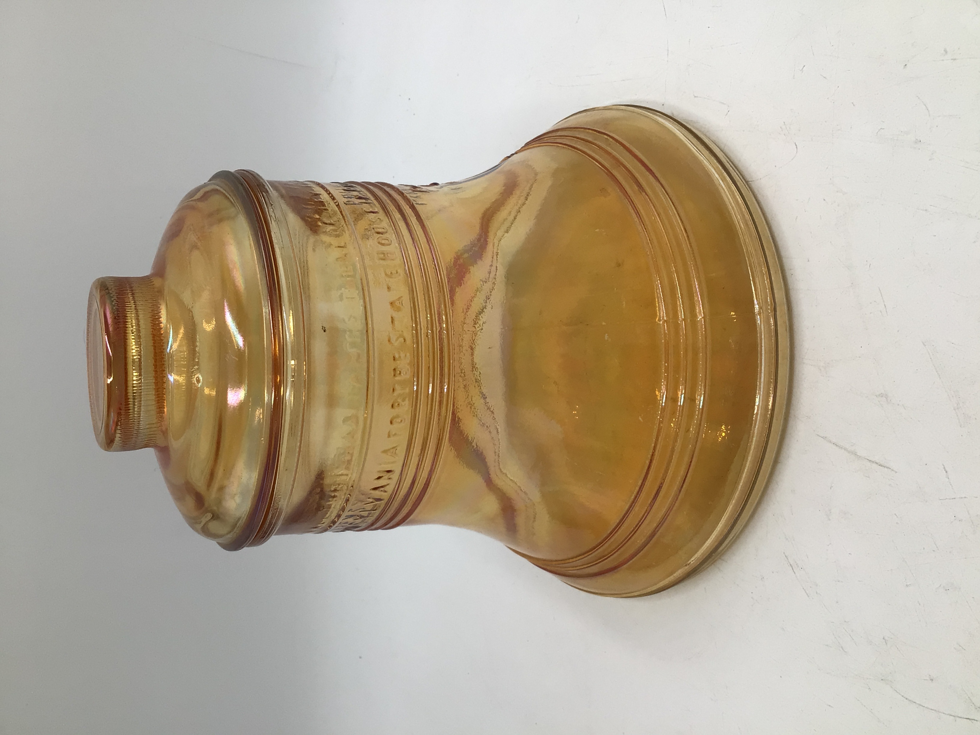 lot 37 image: Vintage Amber Glass Liberty Bell Cookie Jar